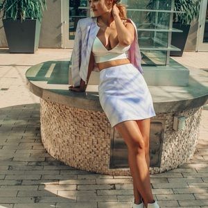 Marbled Moto Jacket Skirt set Alberto Makali Cache